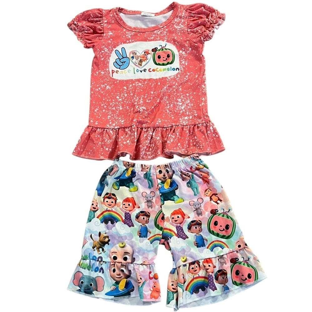 🌼 5/$20 Cocomelon Girl 2-Piece Outfit Ruffle Sleeve Top & Shorts Set Size 12-18M